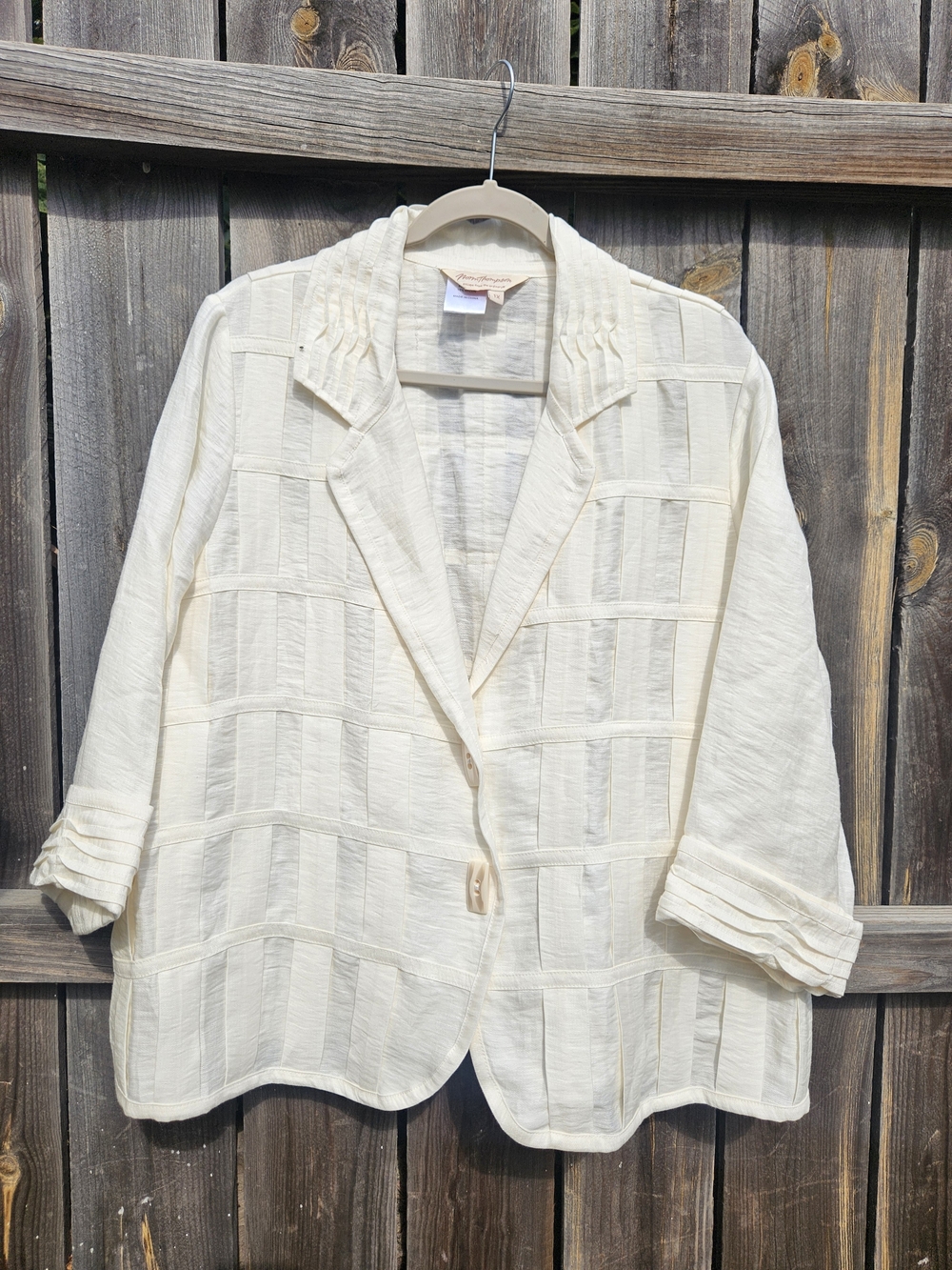 VTG Norm Thompson Linen Jacket Womens XL Coastal Grandma Geometric Abstract
